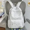 Grey star printed canvas backpack school bag casual commuter daypack for women girls students - No Pendant / Gray