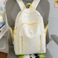 Cute yellow polka dot school backpack with cute rabbit patch, large capacity for students. - No Pendant / Yellow
