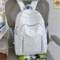 Light blue polka dot cartoon school backpack for teen girls, cute rabbit patch large capacity bag. - No Pendant / Blue
