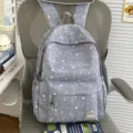 Grey star print school backpack for girls casual commuting travel dual shoulder bag durable style - No Pendant / Dark Gray