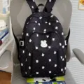 Cute black polka dot backpack with bunny print and front pocket for school girls and teens. - No Pendant / Black