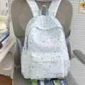 French cold-toned mist blue star all-over print school backpack for teenage girls daily commute travel - No Pendant / Blue