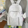Cute polka dot cartoon girls backpack large capacity high school student school bag - With Charm / Gray