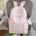 Pink cute polka dot cartoon school backpack for girls, stylish large capacity student bookbag - With Charm / Pink
