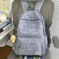 French style cold-toned mist star printed school backpack for girls daily commute and travel. - With Charm / Dark Gray