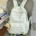 Light green star print school backpack with cute cloud pendant for daily commute and school use. - With Charm / Green