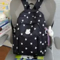 Cute polka dot cartoon school backpack for teen girls, large capacity stylish casual daypack. - With Charm / Black