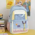 Cute pastel ita backpack with clear window, large capacity Japanese style school bag for students - No Pendant / Blue