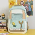 Japanese ins cute large capacity student school backpack clear front pocket variant green - No Pendant / Green
