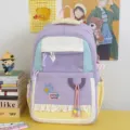 Cute Japanese ins style patchwork canvas backpack with transparent pocket and lace trim for girls. - No Pendant / Purple
