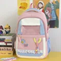 Pink and blue Japanese ins style large capacity ita backpack with transparent window and lace. - No Pendant / Pink