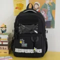 Japanese ins style black student backpack large capacity transparent window itabag cute bag. - No Pendant / Black