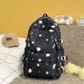 Black and white splatter print backpack, casual school bag for women and students daily use. - No Pendant / Black