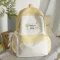 Gentle yellow polka dot school backpack with bow pendant, cute student daily casual daypack - With Charm / Yellow