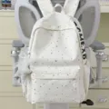 Weißer Sternenhimmel Rucksack mit Silbersternen und Seitendruck, Freizeitschultasche für Alltag. - Mit Anhänger / Weiß