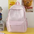 Pink plaid school backpack with cute bow embroidery, large capacity for daily commuting. - No Pendant / Pink