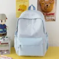 Light blue checkered student backpack with cute embroidered bow large capacity casual daily commute - No Pendant / Blue