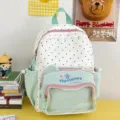 Cute polka dot cat ear backpack with transparent ita window, mint green and white canvas book bag. - No Pendant / Green