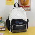 Cute polka dot cat ear ita bag for schoolgirls, stylish casual canvas backpack with window. - No Pendant / Black