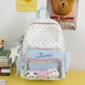 Cute star cat ita backpack with transparent pocket and plush pendants for school girls - With Star Pendant and Three Small Dolls / Blue