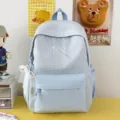 Sac à dos à carreaux bleu clair pour femme, broderie nœud mignon et pendentif perle cartable. - Avec Charme / Bleu