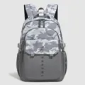 Large capacity grey camo backpack for men and women, stylish travel and laptop school bag. - Light Fog Grey