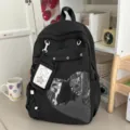 Black Ita backpack for students, large capacity casual daypack with clear window and star pendant. - No Pendant / Black