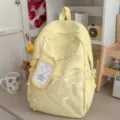 Yellow canvas ita backpack for school girls, cute clear window casual daypack with star pendants. - No Pendant / Yellow