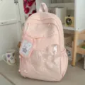 Pink student backpack large capacity casual daypack cute ita bag with transparent front pocket - No Pendant / Pink