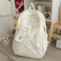 Beige transparent ita backpack Korean style large capacity student school bag with cute card holder - No Pendant / White