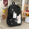 Black ita backpack with transparent window and cute pendant, stylish casual school bag - With Note and Rabbit Pendant / Black