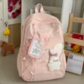 Pink Ita backpack with clear window, large capacity casual student school bag for daily use. - With Note and Rabbit Pendant / Pink