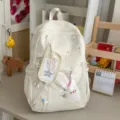 Beige large capacity ita backpack transparent pocket cute school bag aesthetic casual daypack - With Note and Rabbit Pendant / White