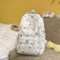 Korean style fresh cute splatter pattern school backpack for daily student travel white - No Pendant / White