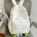 Korean style minimalist cute cat print canvas backpack for women students daily school travel bag - No Pendant / White