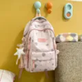 Korean style fresh printed school backpack variant in pink, ideal for daily student use. - With Charm / Pink