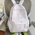 Cute cartoon cat print canvas backpack casual school bag daily daypack purple - No Pendant / Purple
