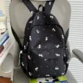 Cute cat print black backpack stylish casual school bag for women girls travel daypack - No Pendant / Black