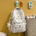 Korean style cute printed school backpack for women students, casual daily casual daypack bag - With Charm / White