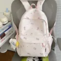 Pink cat print backpack cute student school bag Japanese style casual travel daypack for girls - With Charm / Pink