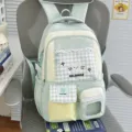Korean preppy style cute backpack, sweet dopamine student school bag, light casual daypack. - No Pendant / Green