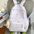 Cute Purple Cat Print Backpack Student School Bag Casual Travel Daypack For Teenagers - With Charm / Purple