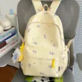 Cute yellow cat print canvas backpack, stylish casual school bag for women and girls. - With Charm / Yellow