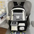 Zaino carino in stile preppy coreano, dolce borsa scolastica da studente con motivo a quadri. - Con Ciondolo / Nero
