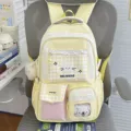 Zaino da studente carino stile coreano dolce dopamina borsa scolastica con ricamo di gatto - Con Ciondolo / Giallo