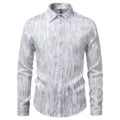 Dettaglio camicia manica lunga stampata vintage da uomo, design con colletto classico. - Taglia S / Top / Grigio chiaro