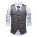 Men's grey patterned suit vest detail, classic waistcoat design, elegant formal wear accent. - S / Tops / Dark Gray