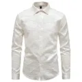 Men's pleated long sleeve shirt detail, textured fabric close up view, casual fashion style. - S / Tops / White