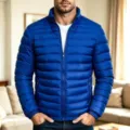 Herren blaue Stehkragen Puffer Jacke Winter Oberbekleidung einfarbig lässige Mode warm - Saphirblau