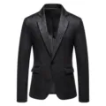 Black mens textured suit jacket detail single button formal blazer for stage performance - M / Tops / Black